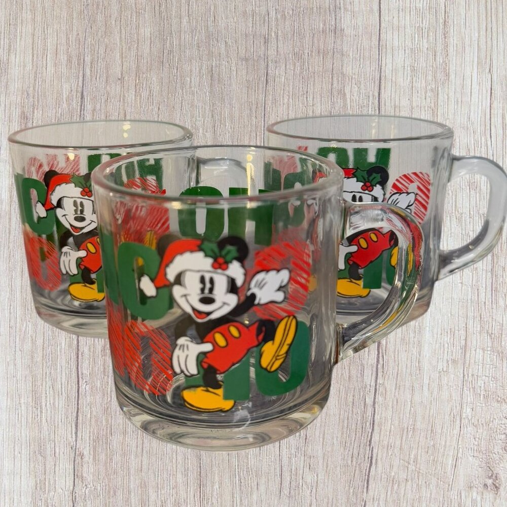 Vintage Anchor Hocking Disney Mickey Mouse Clear Glass Mugs Set of 3